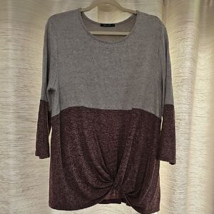 Pink Clover Gray and Burgundy Long Sleeve Top